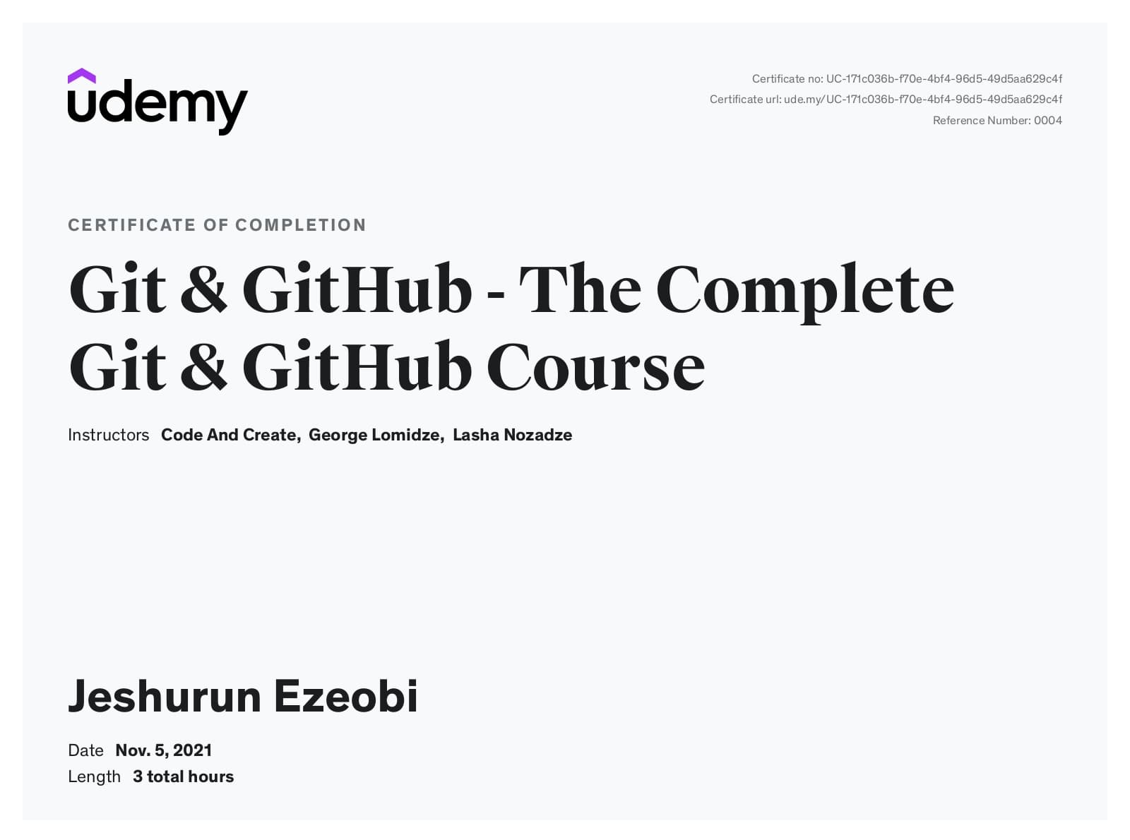 Git & GitHub — The Complete Course certificate