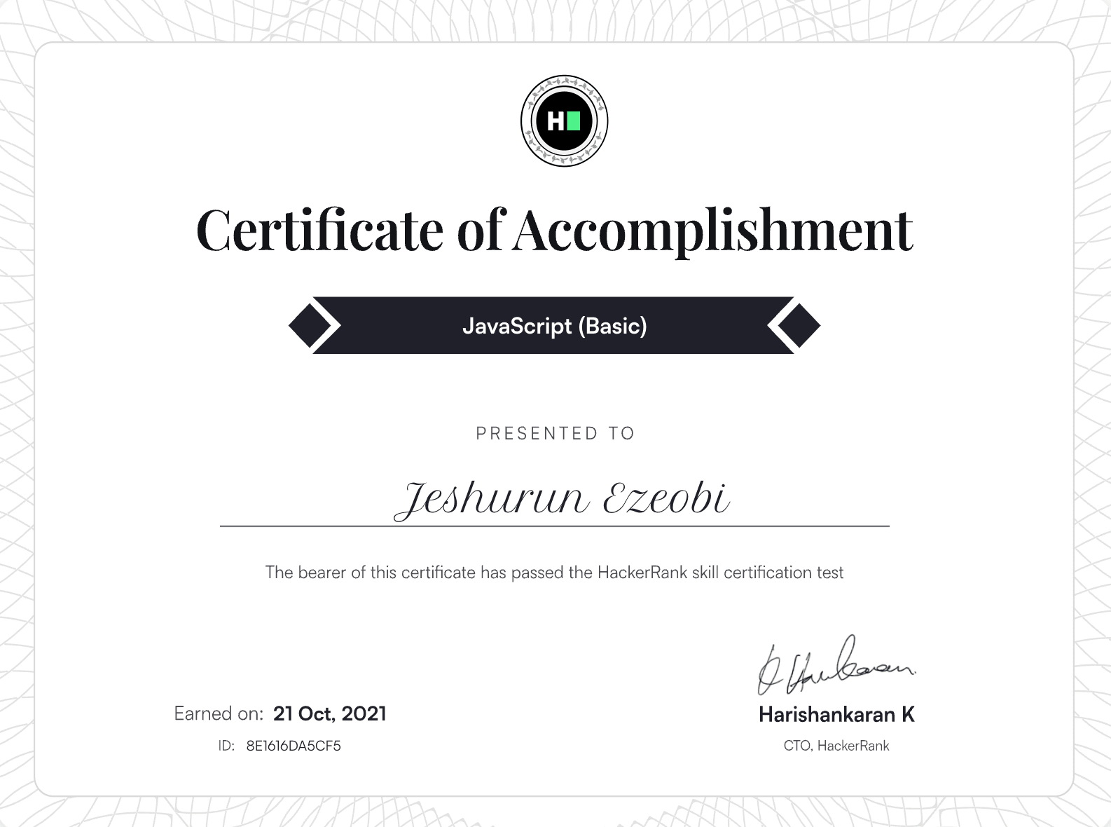 JavaScript certificate