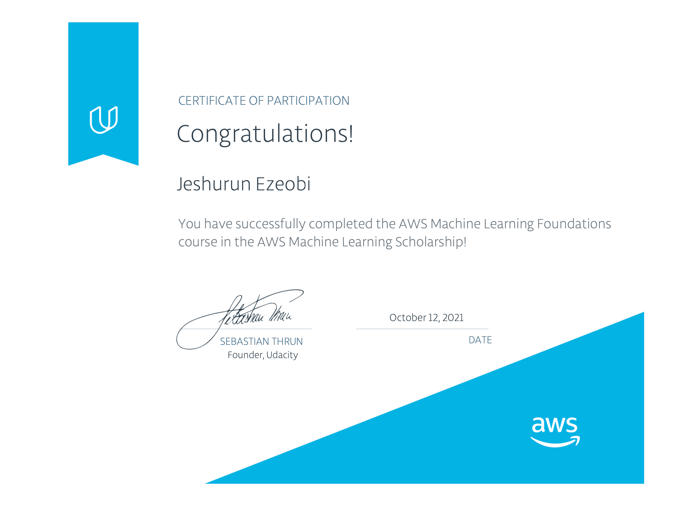 AWS Machine Learning Foundations certificate
