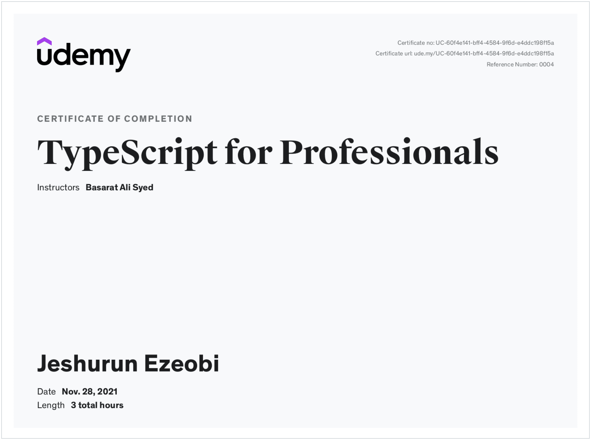 TypeScript for Professionals certificate