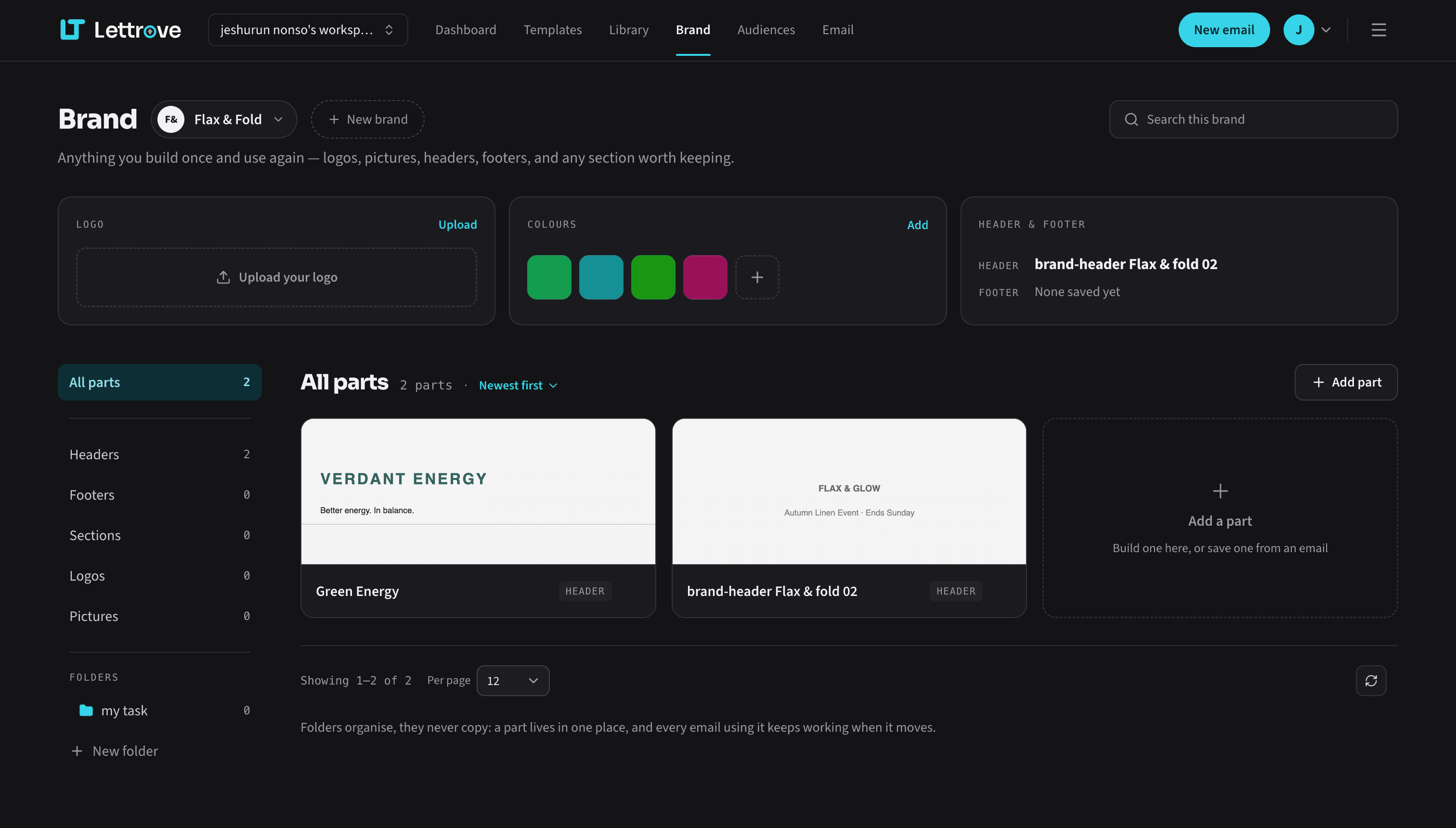 Lettrove Brand — colours, headers, footers and reusable parts