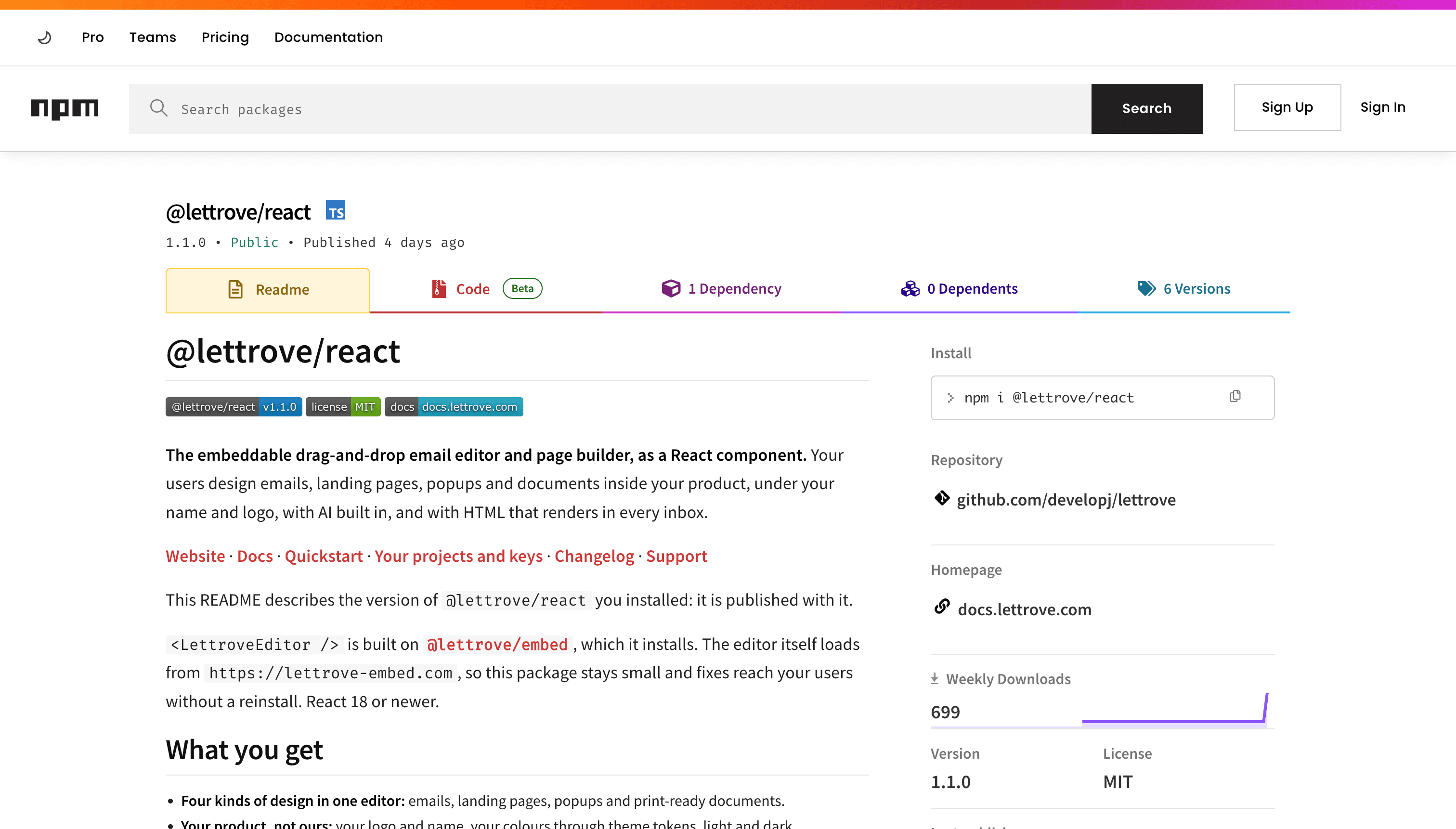 @lettrove/react 1.1.0 on npm
